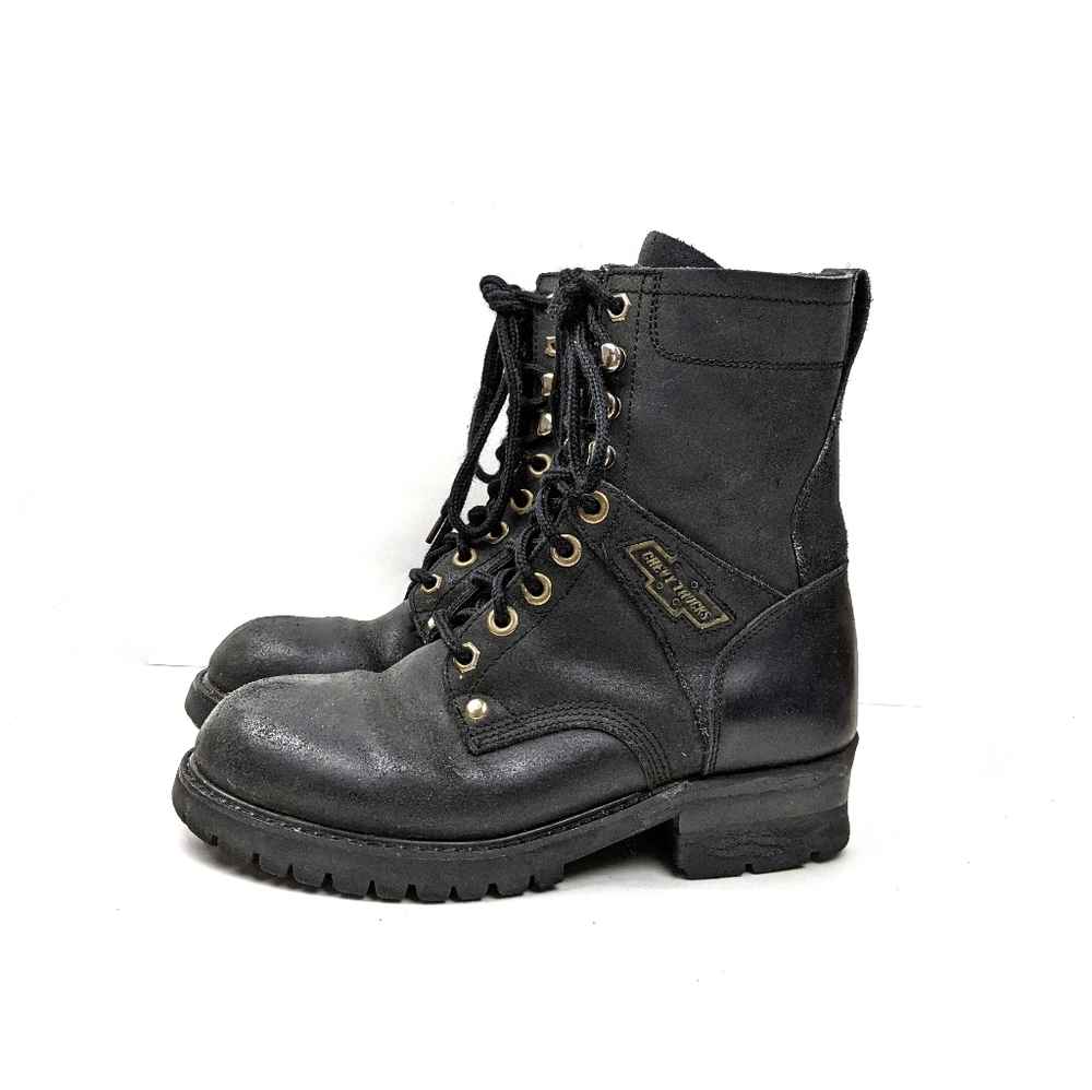 Vintage Chevy Trucks Black Leather Combat Boots